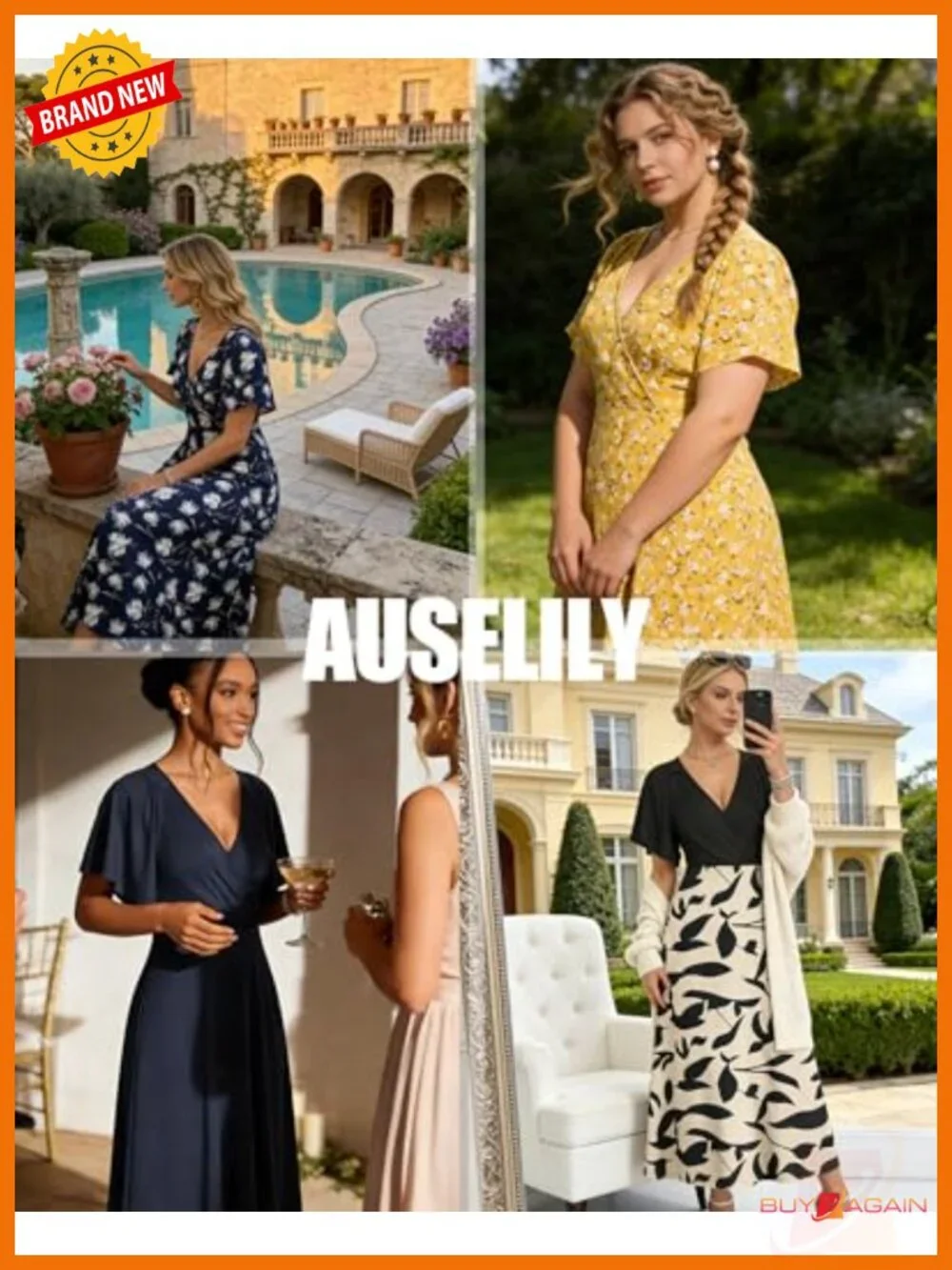 Women's Summer Maxi Wrap Dress Ruffled Sleeve V-Neck Side Pockets
